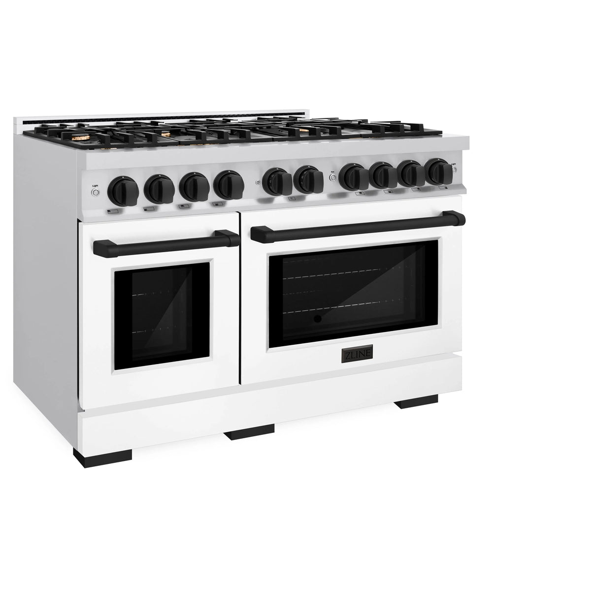 ZLINE - Autograph Edition 48 in. 6.7 cu. ft. Select Double Oven Gas Range with 8 Burner Cooktop in Stainless Steel with White Matte Doors and Matte Black Accents