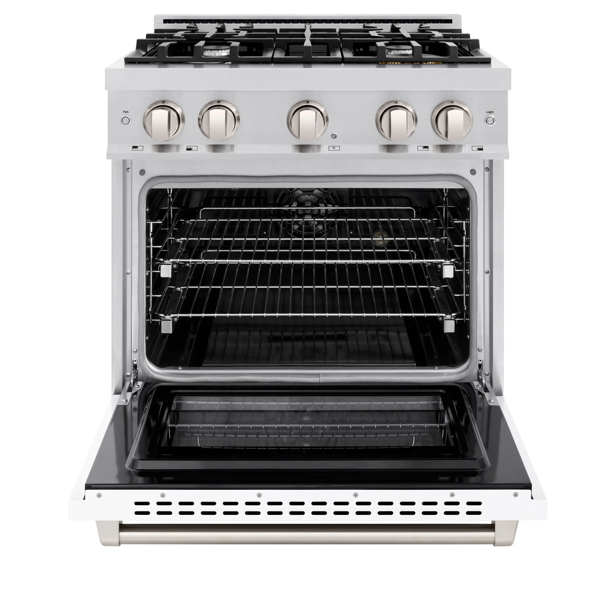 ZLINE - 30 in. 4.2 cu. ft. Select Dual Fuel Range with 4 Burner Gas Cooktop and Electric Convection Oven in Stainless Steel with White Matte Door