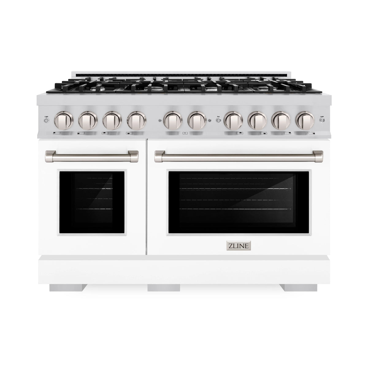 ZLINE - 48 in. 6.7 cu. ft. Select Double Oven Gas Range with 8 Burner Cooktop in Stainless Steel with White Matte Doors