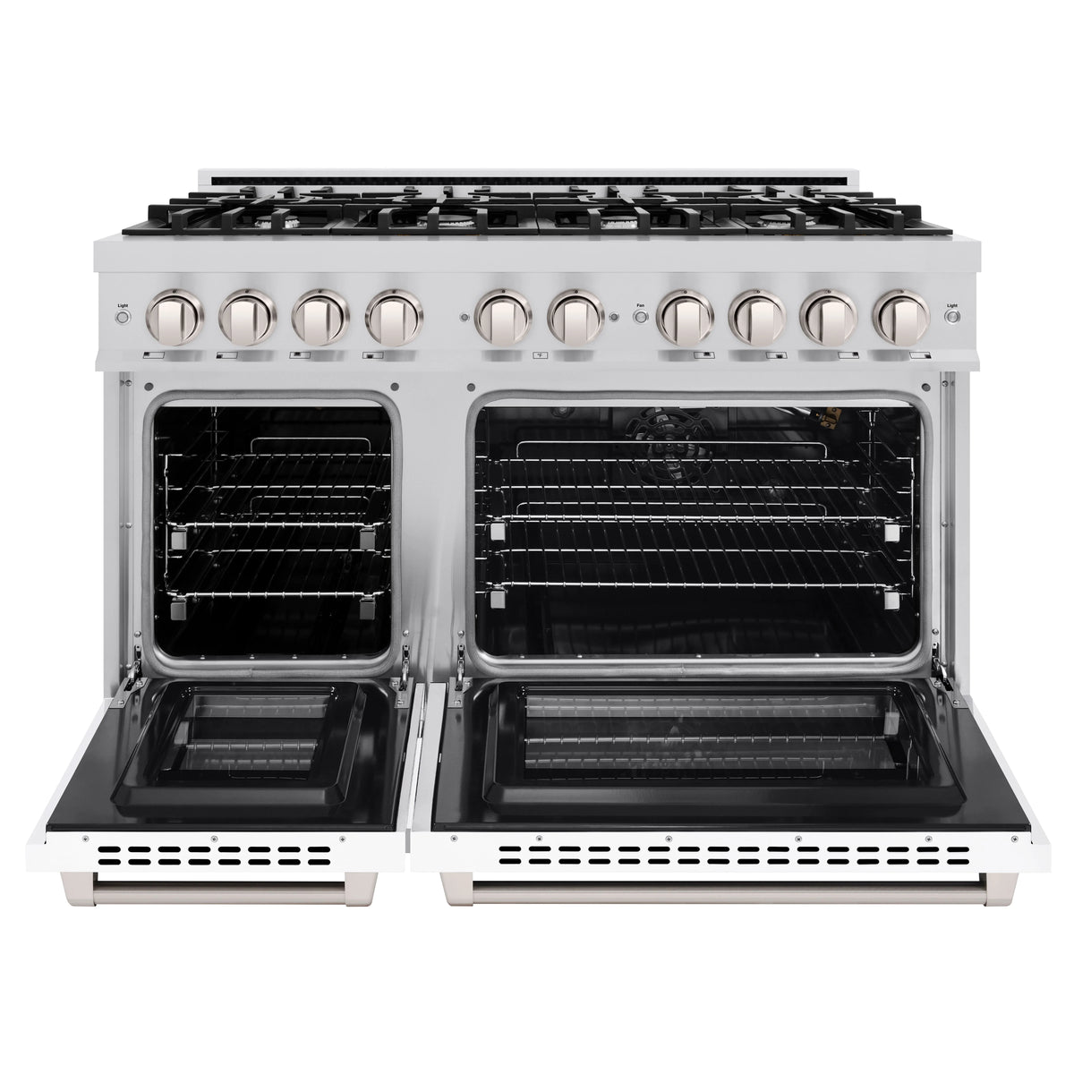 ZLINE - 48 in. 6.7 cu. ft. Select Double Oven Gas Range with 8 Burner Cooktop in Stainless Steel with White Matte Doors