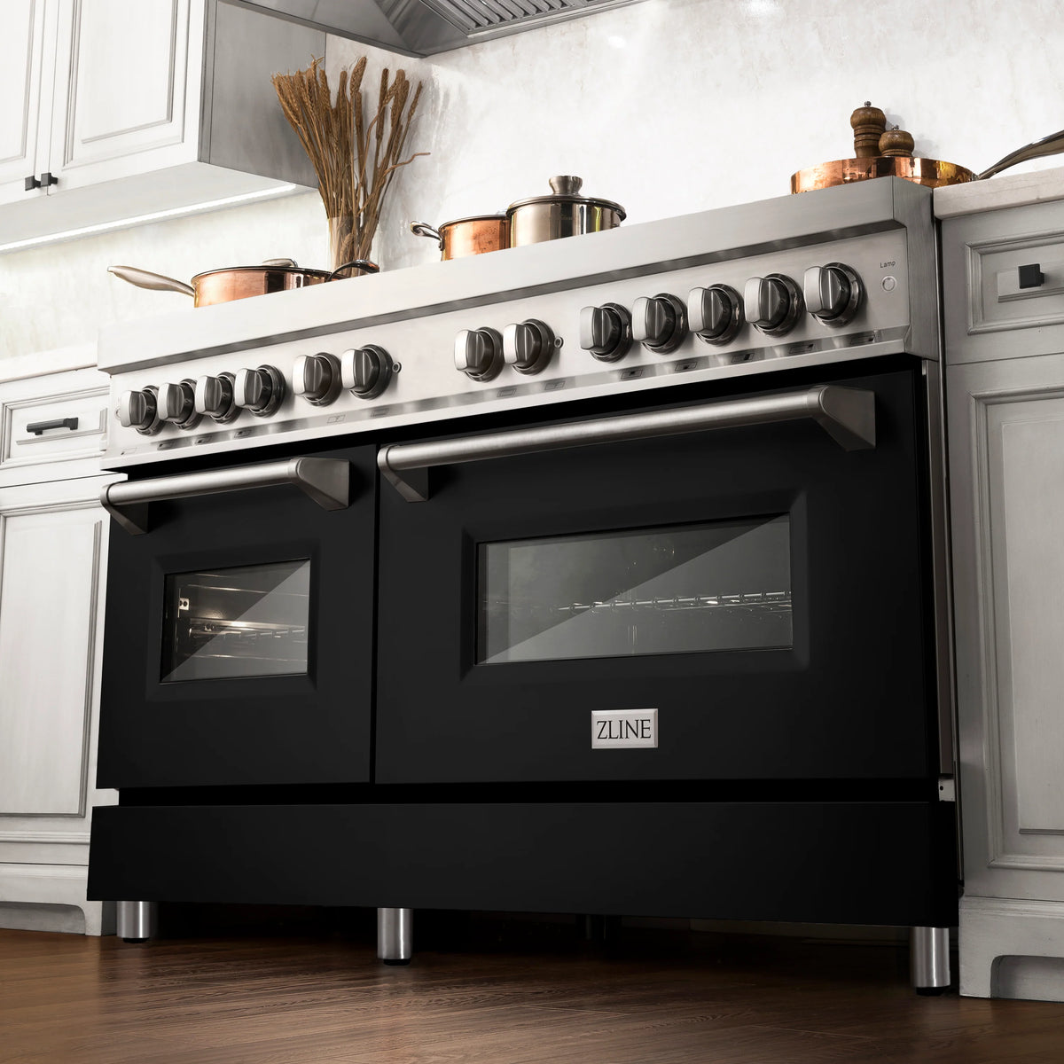 ZLINE - 60&quot; 7.4 cu. ft. Dual Fuel Range with Gas Stove and Electric Oven in Stainless Steel and Black Matte Door (RA-BLM-60)
