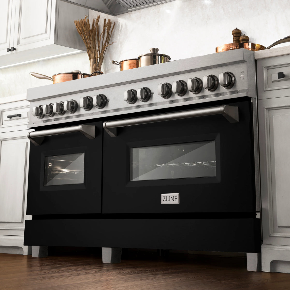 ZLINE - 60&quot; 7.4 cu. ft. Dual Fuel Range with Gas Stove and Electric Oven in Fingerprint Resistant Stainless Steel and Black Matte Doors (RAS-BLM-60)