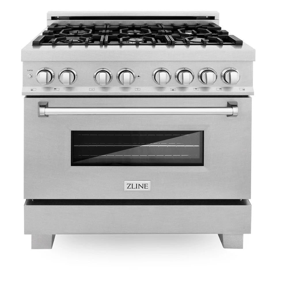 ZLINE - 36 in. Kitchen Package with Satin Stainless Steel Dual Fuel Range and Convertible Vent Range Hood