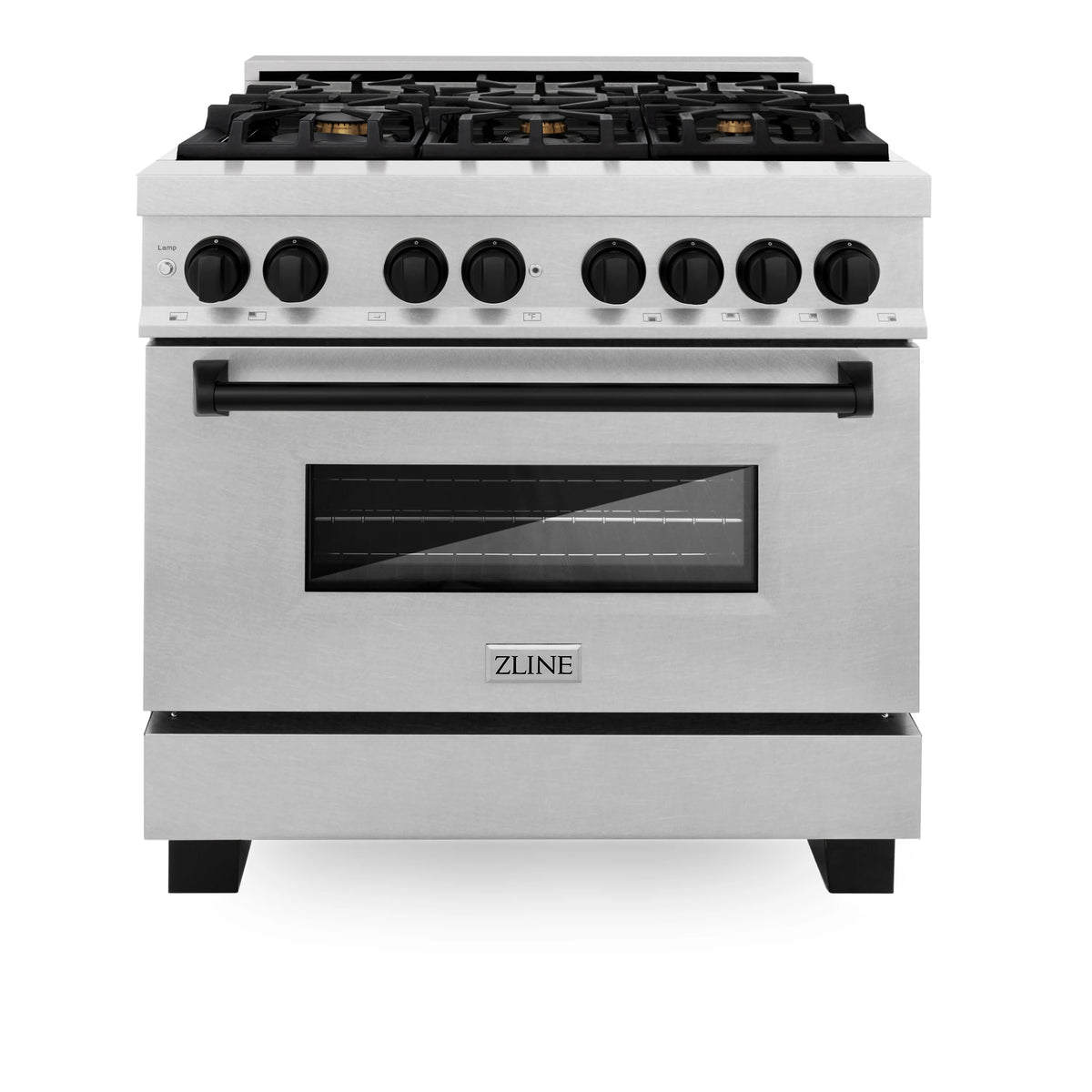 ZLINE - Autograph Edition 36&quot; 4.6 cu. ft. Dual Fuel Range, Gas Stove, and Electric Oven in Fingerprint Resistant Stainless Steel, Matte Black Accents