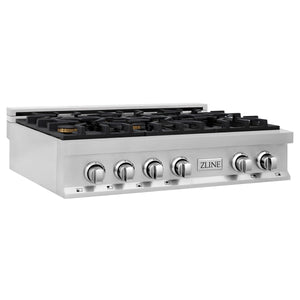 ZLINE - 36 in. Legacy Gas Rangetop with 6 Brass Burners and Porcelain Cooktop in Stainless Steel (RT-BR-36)