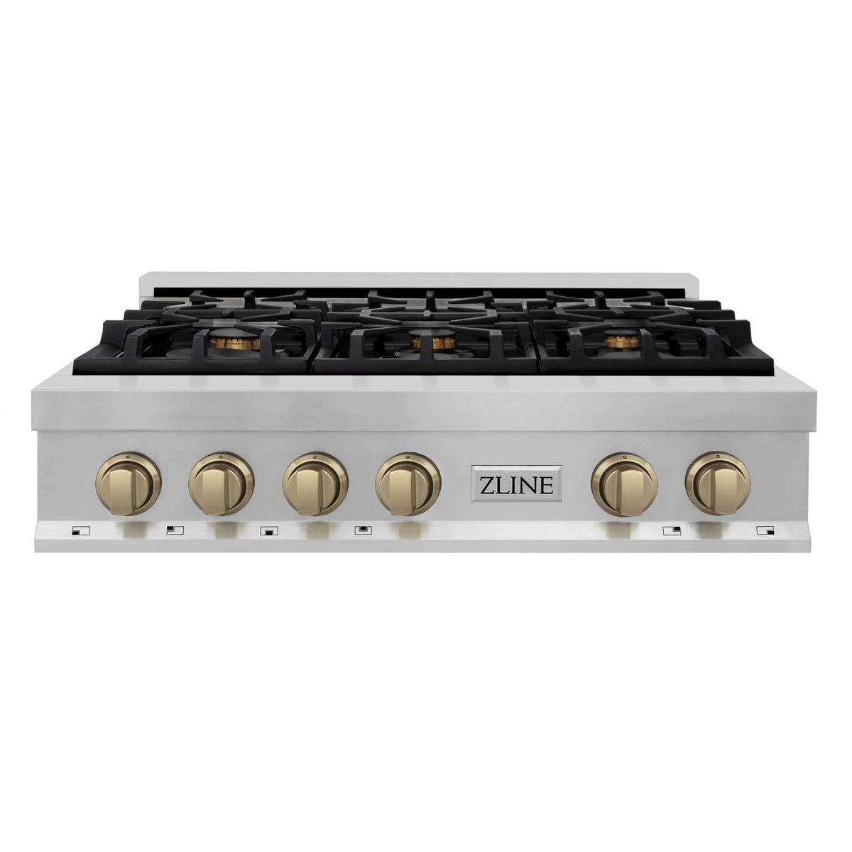 ZLINE - Autograph Edition 36&quot; Porcelain Rangetop with 6 Gas Burners in Stainless Steel and Champagne Bronze Accents (RTZ-36-CB)