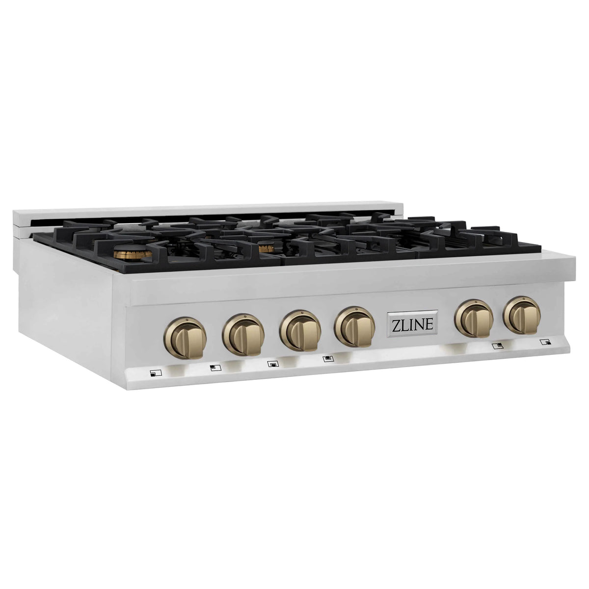 ZLINE - Autograph Edition 36&quot; Porcelain Rangetop with 6 Gas Burners in Stainless Steel and Champagne Bronze Accents (RTZ-36-CB)