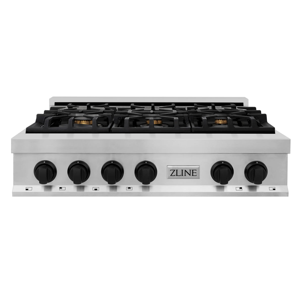 ZLINE - Autograph Edition 36&quot; Porcelain Rangetop with 6 Gas Burners in Stainless Steel and Matte Black Accents (RTZ-36-MB)