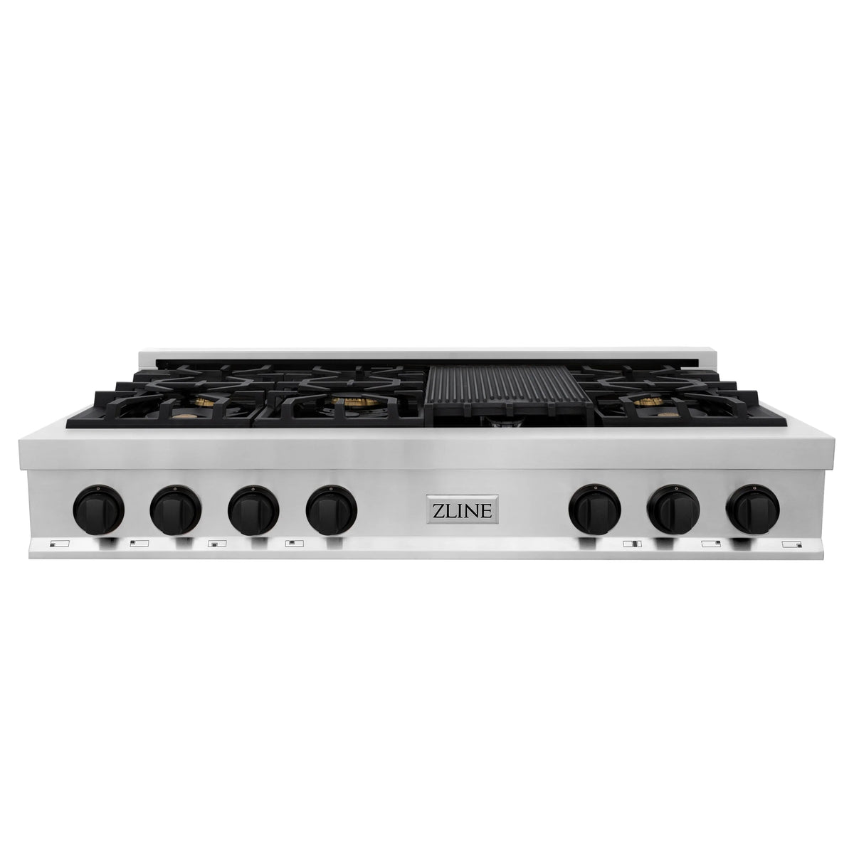 ZLINE - Autograph Edition 48 in. Legacy Gas Rangetop with 7 Burners and Porcelain Cooktop in Stainless Steel with Matte Black Accents (RTZ-48-MB)