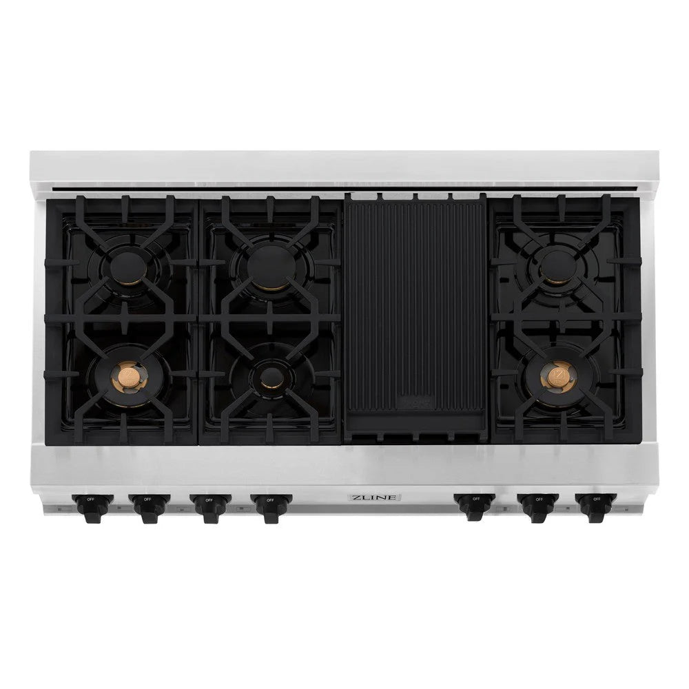 ZLINE - Autograph Edition 48 in. Legacy Gas Rangetop with 7 Burners and Porcelain Cooktop in Stainless Steel with Matte Black Accents (RTZ-48-MB)