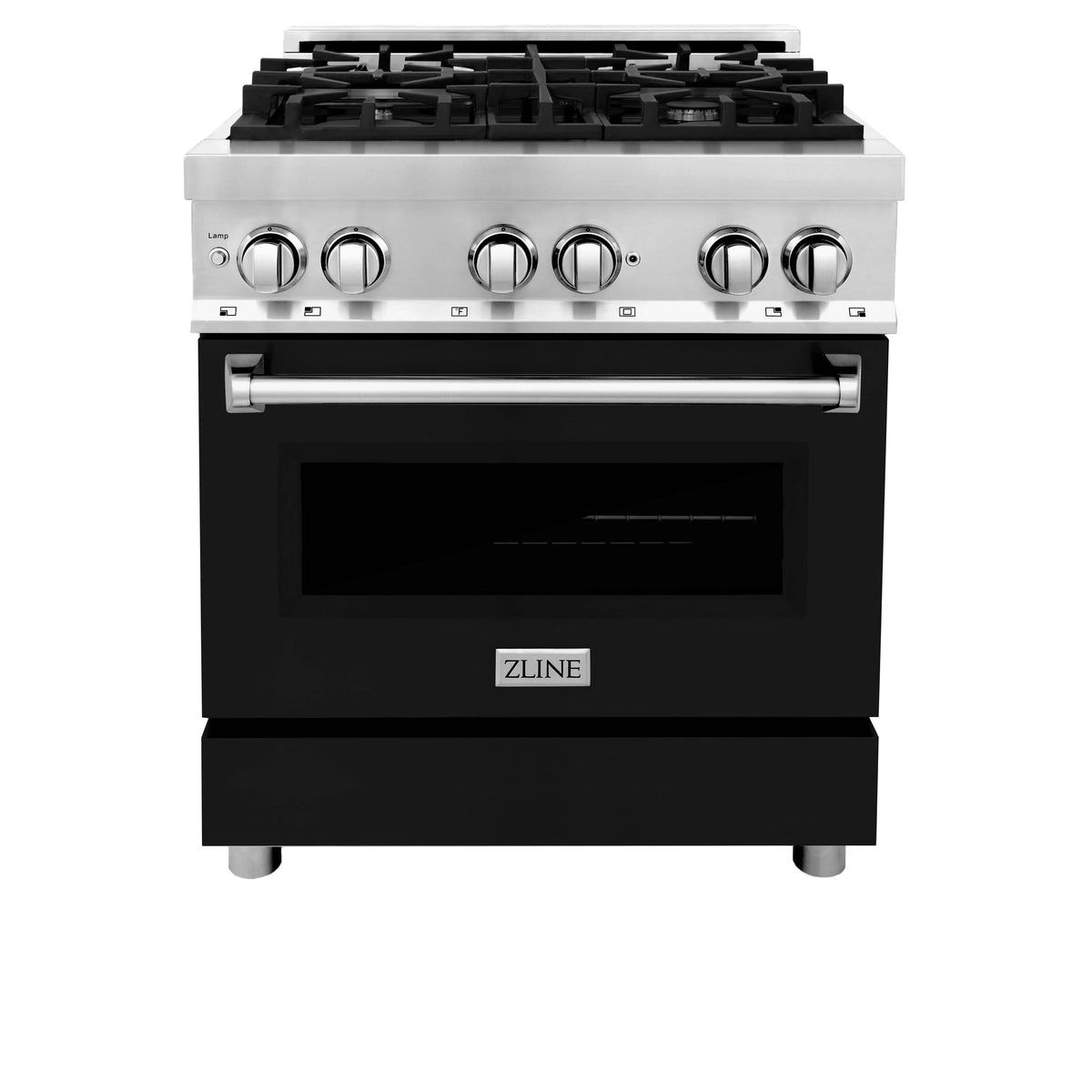 ZLINE - 30&quot; Kitchen Package with Stainless Steel Dual Fuel Range with Black Matte Door and Convertible Vent Range Hood (2KP-RABLMRH30)