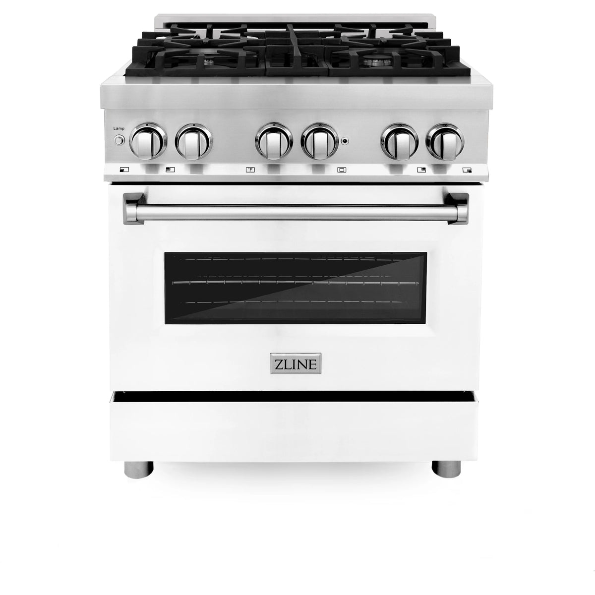 ZLINE - 30&quot; 4.0 cu. ft. Dual Fuel Range with Gas Stove and Electric Oven in Stainless Steel and White Matte Door (RA-WM-30)