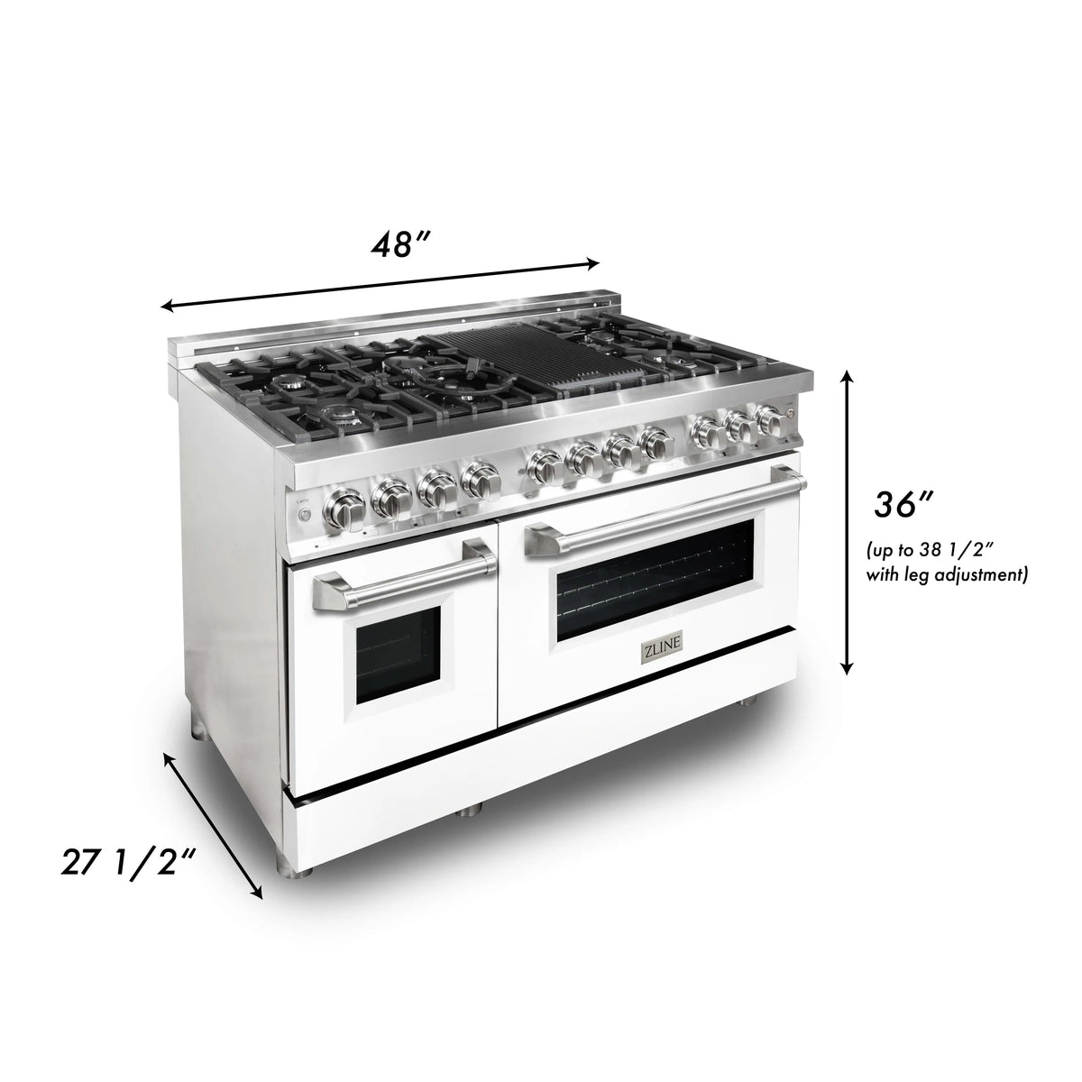 ZLINE - 48&quot; 6.0 cu. ft. Dual Fuel Range with Gas Stove and Electric Oven in Stainless Steel and White Matte Door (RA-WM-48)
