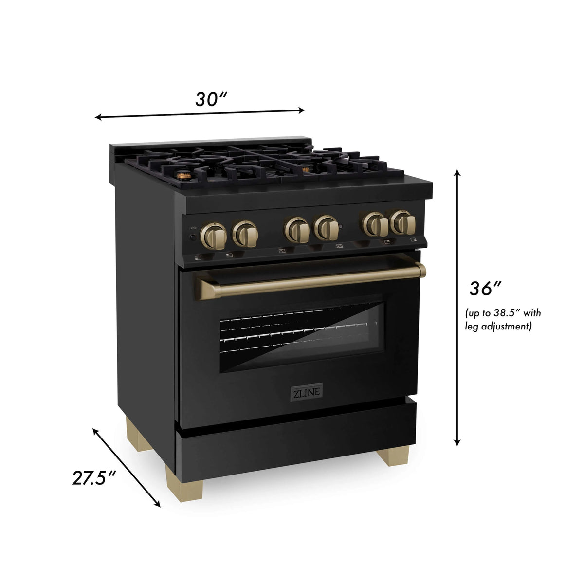 ZLINE - 30&quot; Autograph Edition Kitchen Package with Black Stainless Steel Dual Fuel Range and Range Hood with Champagne Bronze Accents