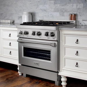 ZLINE - 30 in. 4.0 cu. ft. Legacy Dual Fuel Range with Gas Cooktop and Electric Convection Oven in Satin Stainless Steel with 4 Brass Burners