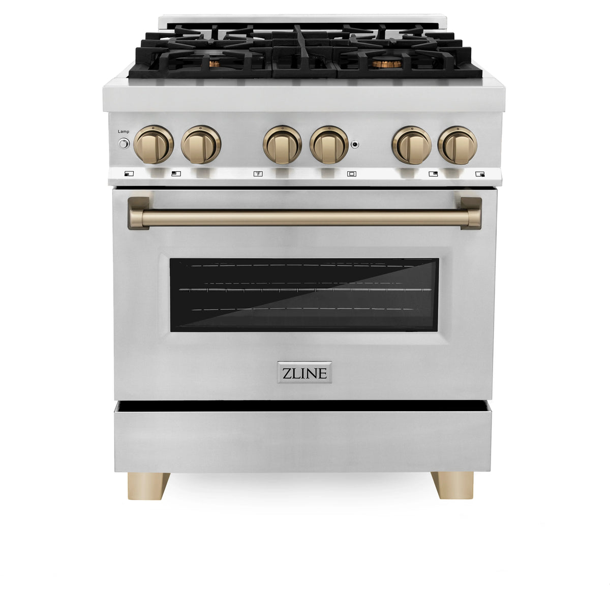ZLINE - 30&quot; Autograph Edition Kitchen Package, Stainless Steel Dual Fuel Range, Range Hood, Dishwasher, Refrigeration, Champagne Bronze Accents