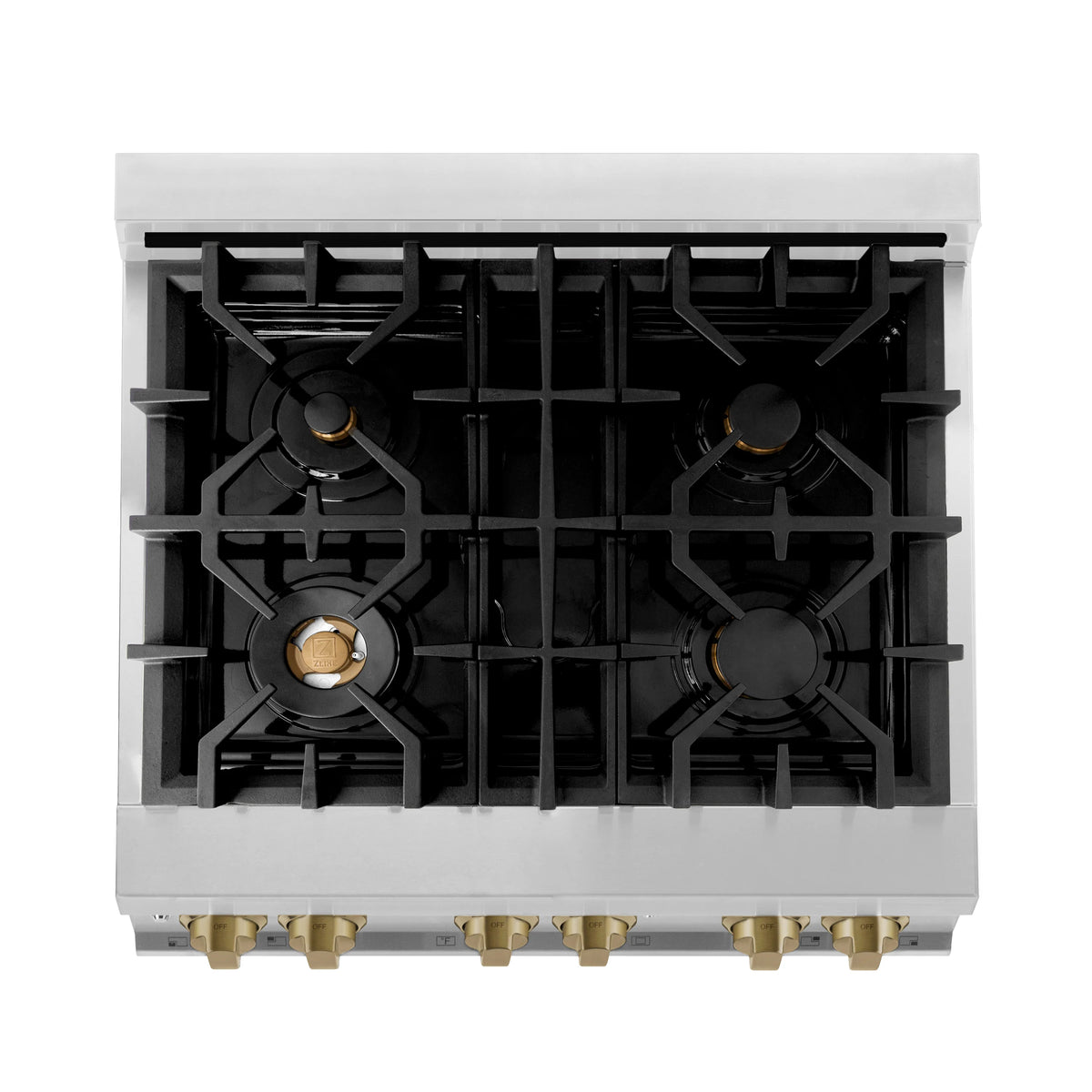 ZLINE - Autograph Edition 30 in. 4.0 cu. ft. Legacy Dual Fuel Range with 4 Burner Gas Cooktop and Electric Convection Oven in Stainless Steel with White Matte Door and Champagne Bronze Accents