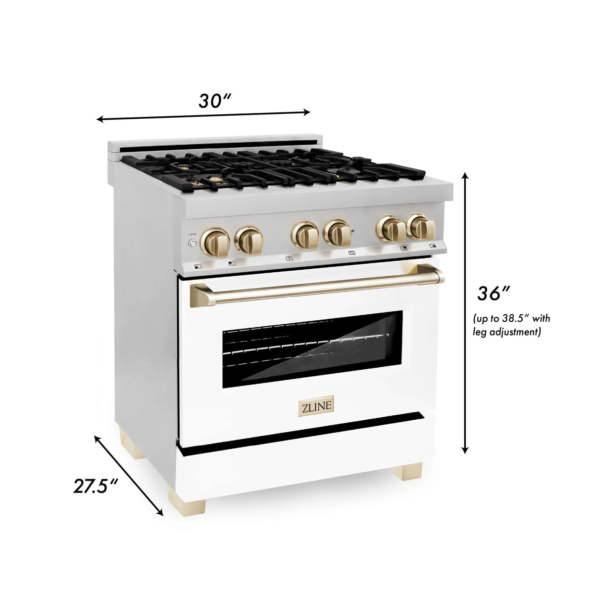 ZLINE - 30&quot; Autograph Edition Kitchen Package with Stainless Steel Dual Fuel Range with White Matte Door and Range Hood with Gold Accents