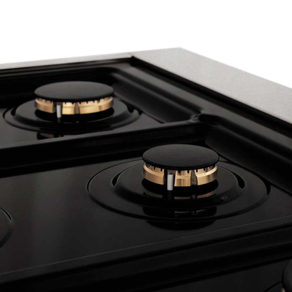 ZLINE - Autograph Edition 36 in. Legacy Gas Rangetop with 6 Burners and Porcelain Cooktop in Satin Stainless Steel with Polished Gold Accents