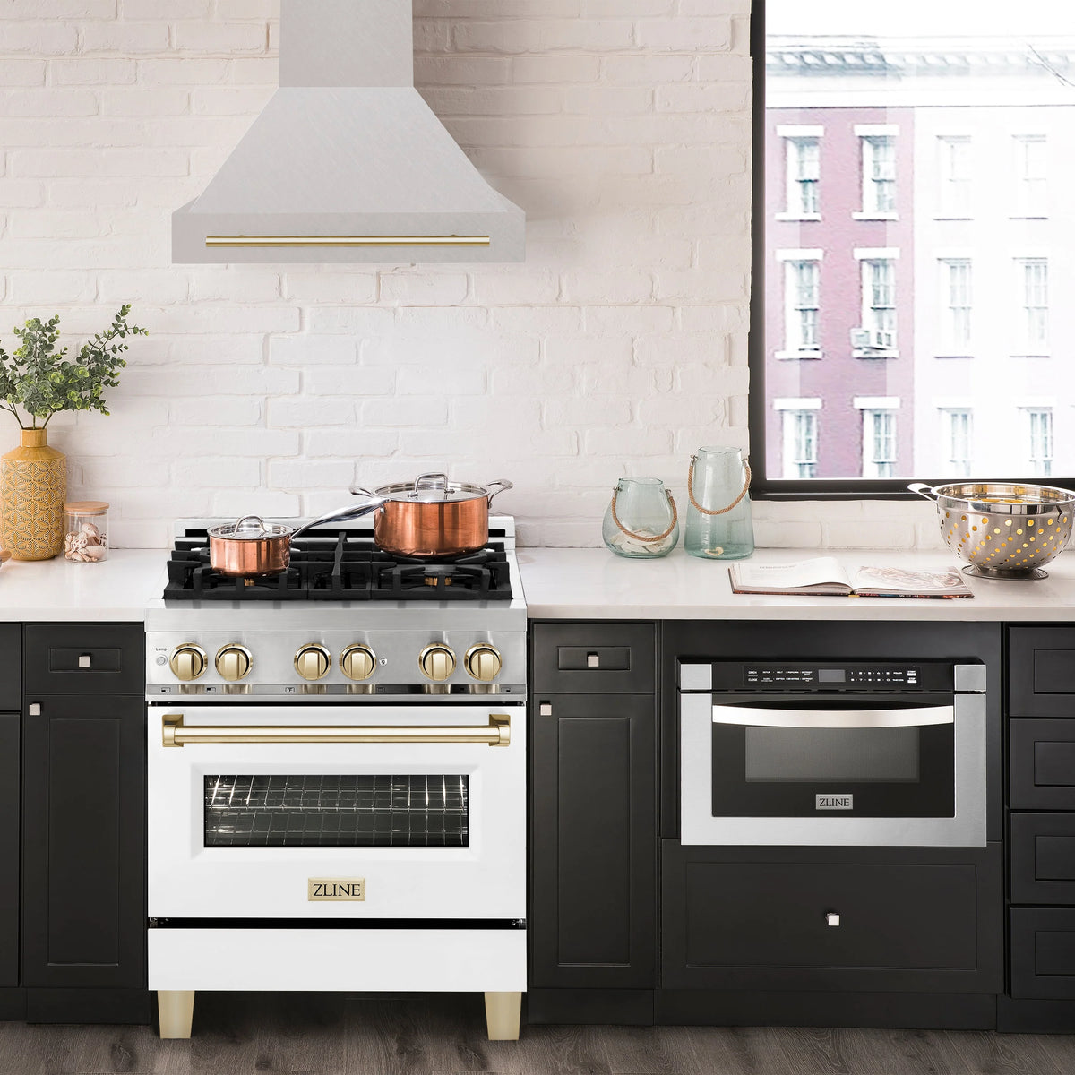 ZLINE - Autograph Edition 30 in. Satin Stainless Steel Wall Mount Range Hood with Matte Black Handle