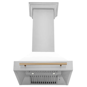 ZLINE - 30 in. Autograph Edition Kitchen Package with Stainless Steel Dual Fuel Range with White Matte Door, Range Hood and Dishwasher with Champagne Bronze Accents