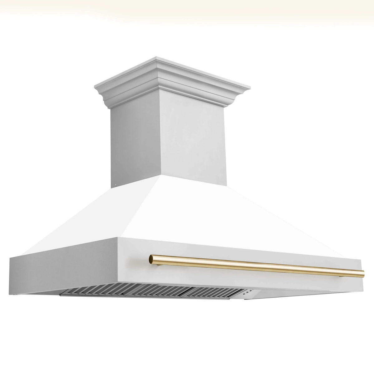 ZLINE - 48&quot; Autograph Edition Kitchen Package with Stainless Steel Dual Fuel Range with White Matte Door and Range Hood with Gold Accents