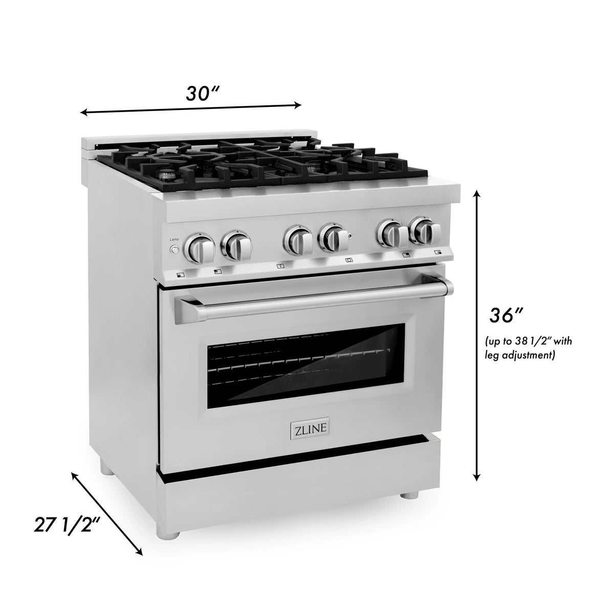 ZLINE - 30&quot; 4.0 cu. ft. Dual Fuel Range with Gas Stove and Electric Oven in Stainless Steel (RA30)