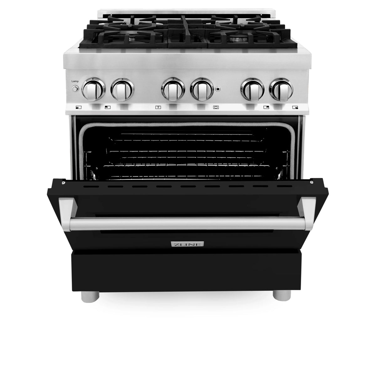 ZLINE - 30&quot; 4.0 cu. ft. Dual Fuel Range with Gas Stove and Electric Oven in Stainless Steel and Black Matte Door (RA-BLM-30)