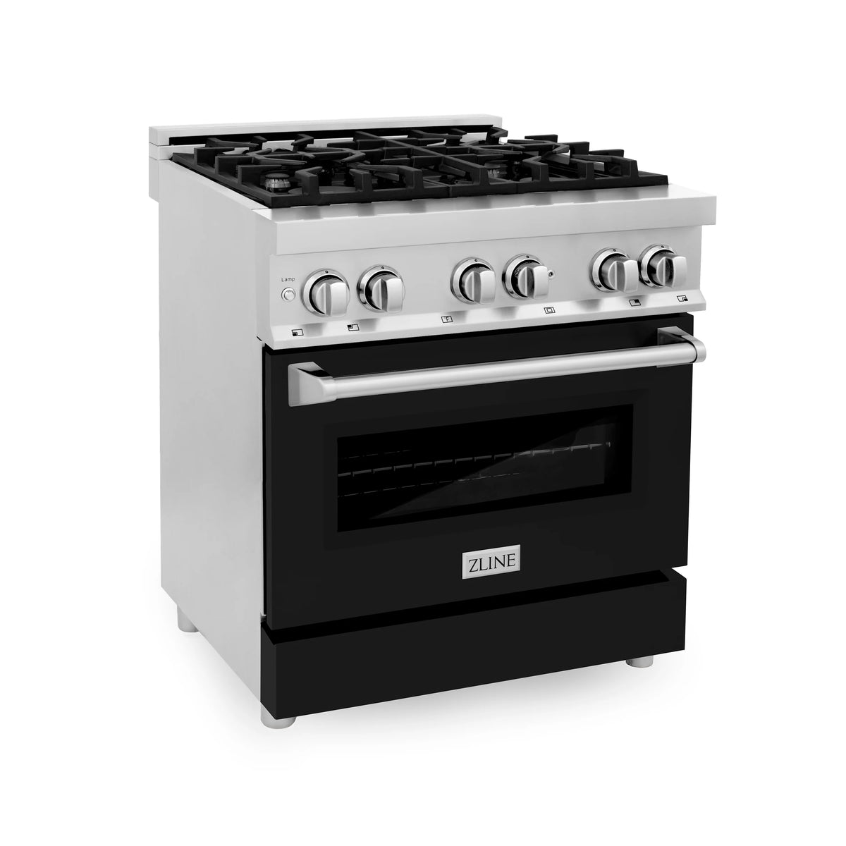 ZLINE - 30&quot; 4.0 cu. ft. Dual Fuel Range with Gas Stove and Electric Oven in Stainless Steel and Black Matte Door (RA-BLM-30)