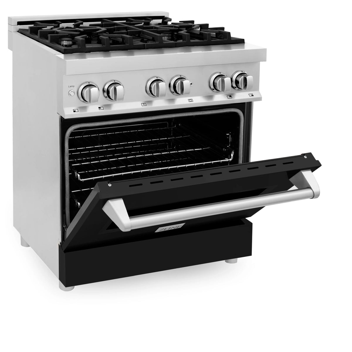 ZLINE - 30&quot; 4.0 cu. ft. Dual Fuel Range with Gas Stove and Electric Oven in Stainless Steel and Black Matte Door (RA-BLM-30)