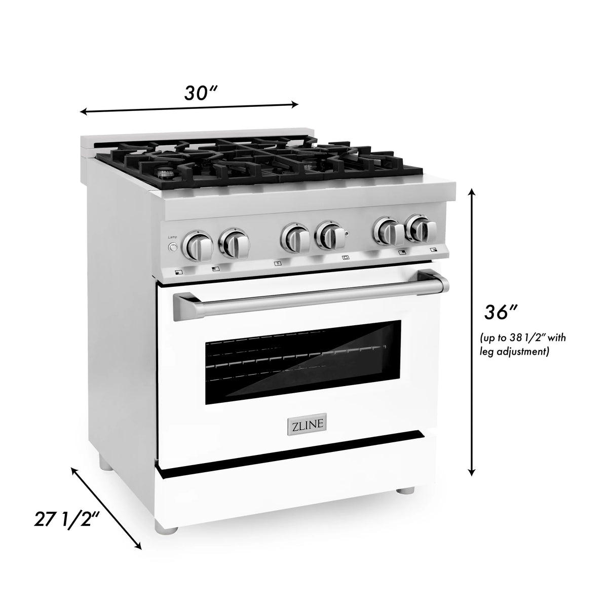 ZLINE - 30&quot; 4.0 cu. ft. Dual Fuel Range with Gas Stove and Electric Oven in Stainless Steel and White Matte Door (RA-WM-30)
