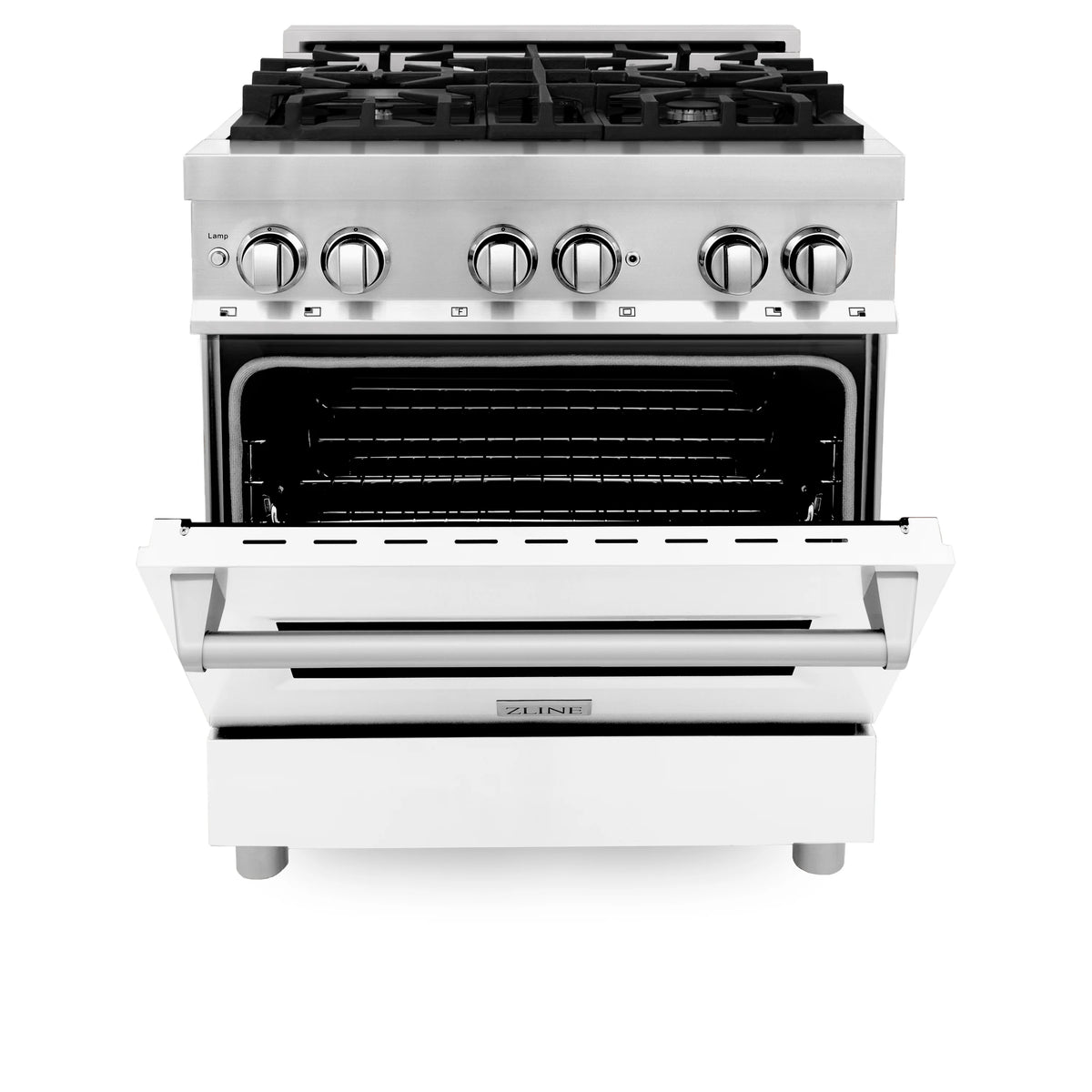 ZLINE - 30&quot; 4.0 cu. ft. Dual Fuel Range with Gas Stove and Electric Oven in Stainless Steel and White Matte Door (RA-WM-30)