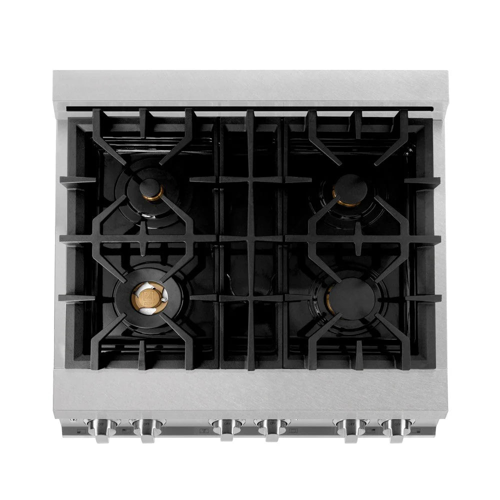 ZLINE - 30 in. 4.0 cu. ft. Legacy Dual Fuel Range with Gas Cooktop and Electric Convection Oven in Satin Stainless Steel with 4 Brass Burners