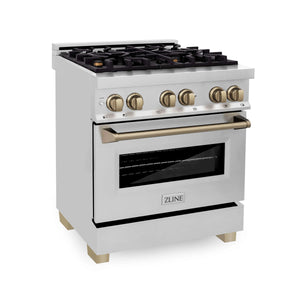 ZLINE - 30" Autograph Edition Kitchen Package with Stainless Steel Dual Fuel Range and Range Hood with Champagne Bronze Accents