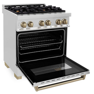 ZLINE - 30" Autograph Edition Kitchen Package with Stainless Steel Dual Fuel Range and Range Hood with Champagne Bronze Accents