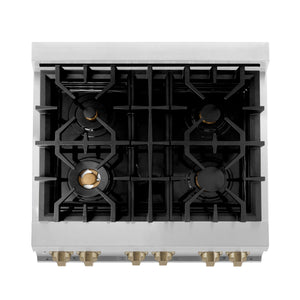 ZLINE - 30" Autograph Edition Kitchen Package with Stainless Steel Dual Fuel Range, Range Hood and Dishwasher with Champagne Bronze Accents