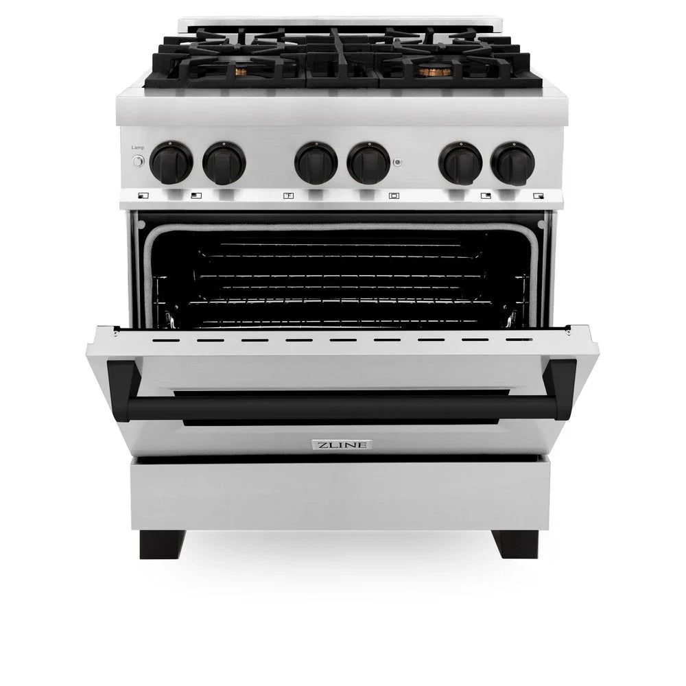 ZLINE - Autograph Edition 30 in. 4.0 cu. ft. Legacy Dual Fuel Range with 4 Burner Gas Cooktop and Electric Convection Oven in Stainless Steel and Matte Black Accents
