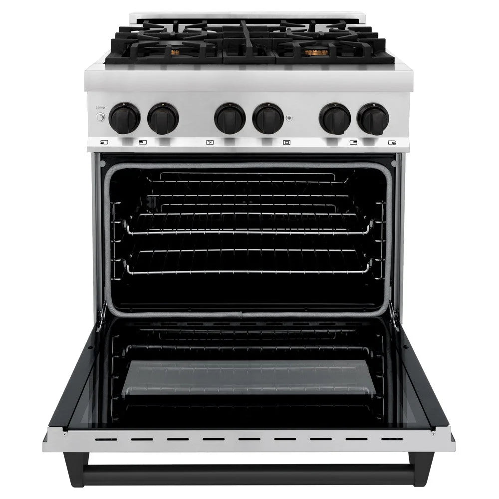 ZLINE - Autograph Edition 30 in. 4.0 cu. ft. Legacy Dual Fuel Range with 4 Burner Gas Cooktop and Electric Convection Oven in Stainless Steel and Matte Black Accents