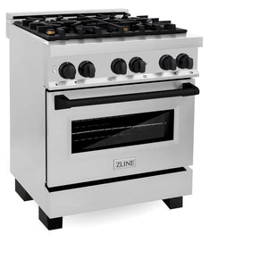 ZLINE - Autograph Edition 30 in. 4.0 cu. ft. Legacy Dual Fuel Range with 4 Burner Gas Cooktop and Electric Convection Oven in Stainless Steel and Matte Black Accents