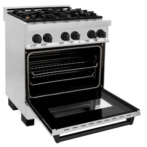 ZLINE - Autograph Edition 30 in. 4.0 cu. ft. Legacy Dual Fuel Range with 4 Burner Gas Cooktop and Electric Convection Oven in Stainless Steel and Matte Black Accents