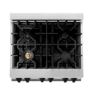 ZLINE - 30" Autograph Edition Kitchen Package with Stainless Steel Dual Fuel Range, Range Hood and Dishwasher with Matte Black Accents