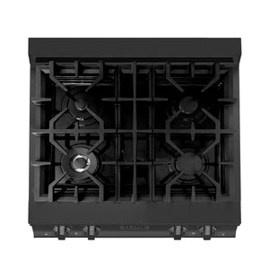 ZLINE Kitchen Package with Black Stainless Steel Refrigeration, 30" Rangetop, 30" Range Hood, 30" Single Wall Oven, and 24" Tall Tub Dishwasher