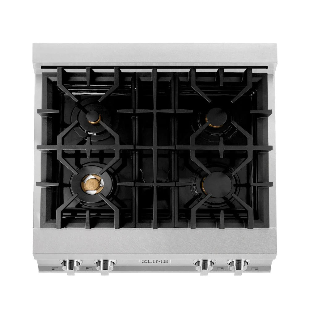 ZLINE - 30 in. Legacy Gas Rangetop with 4 Brass Burners and Porcelain Cooktop in Satin Stainless Steel