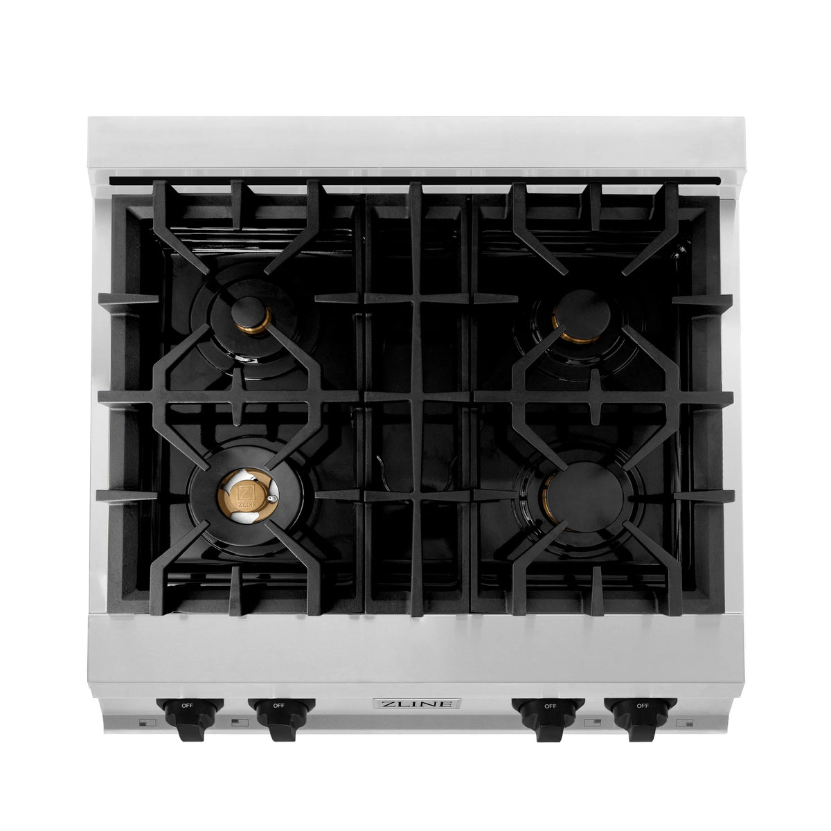 ZLINE - Autograph Edition 30&quot; Porcelain Rangetop with 4 Gas Burners in Stainless Steel and Matte Black Accents (RTZ-30-MB)