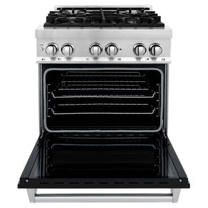 ZLINE - 30" Kitchen Package with Stainless Steel Dual Fuel Range with Black Matte Door and Convertible Vent Range Hood (2KP-RABLMRH30)
