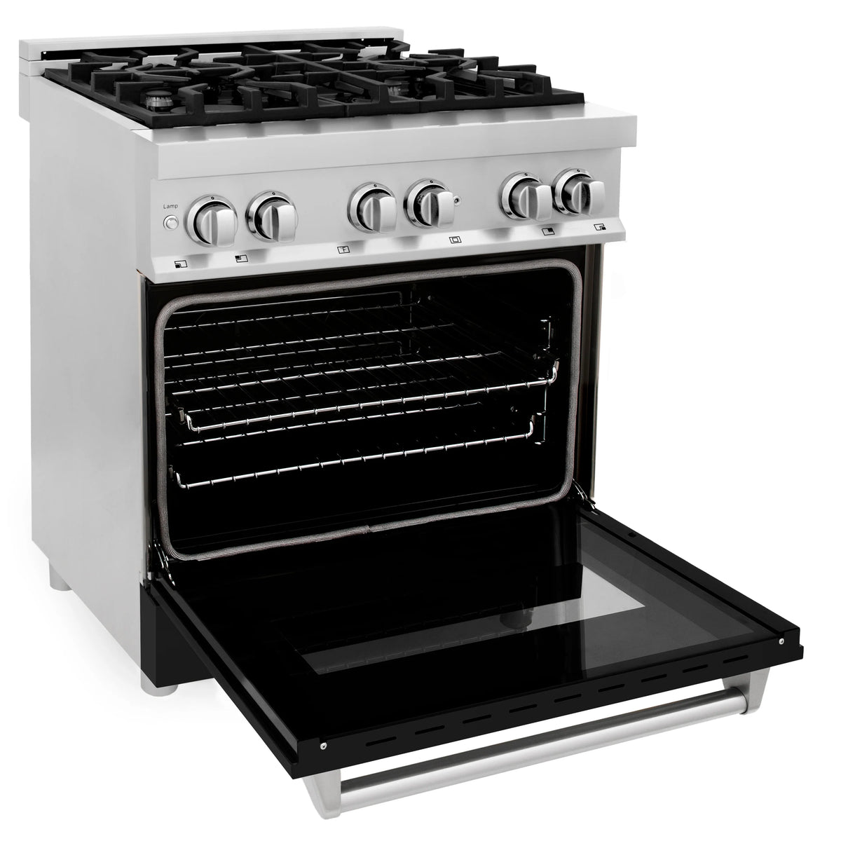 ZLINE - 30&quot; 4.0 cu. ft. Dual Fuel Range with Gas Stove and Electric Oven in Stainless Steel and Black Matte Door (RA-BLM-30)