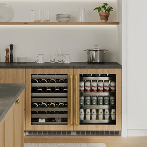 ZLINE Autograph Edition 24 in. Touchstone Dual Zone 44 Bottle Wine Cooler With Stainless Steel Glass Door And Champagne Bronze Handle (RWDOZ-GS-24-CB)