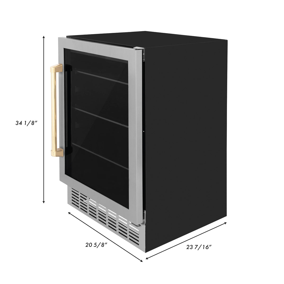ZLINE 24&quot; Monument Autograph Edition 154 Can Beverage Fridge in Stainless Steel with Gold Accents (RBV-US-24-G)