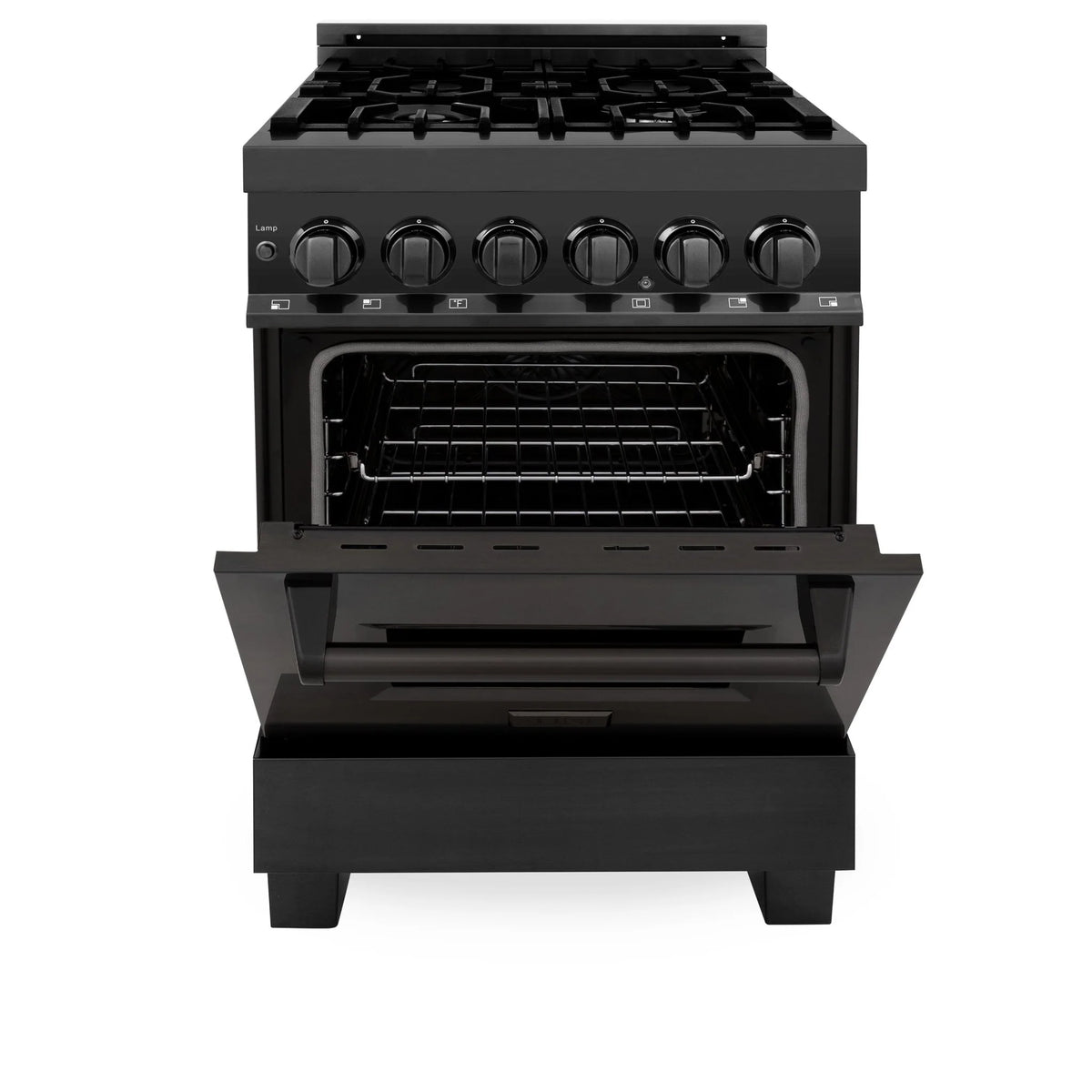ZLINE - 24&quot; 2.8 cu. ft. Dual Fuel Range with Gas Stove and Electric Oven in Black Stainless Steel (RAB-24)