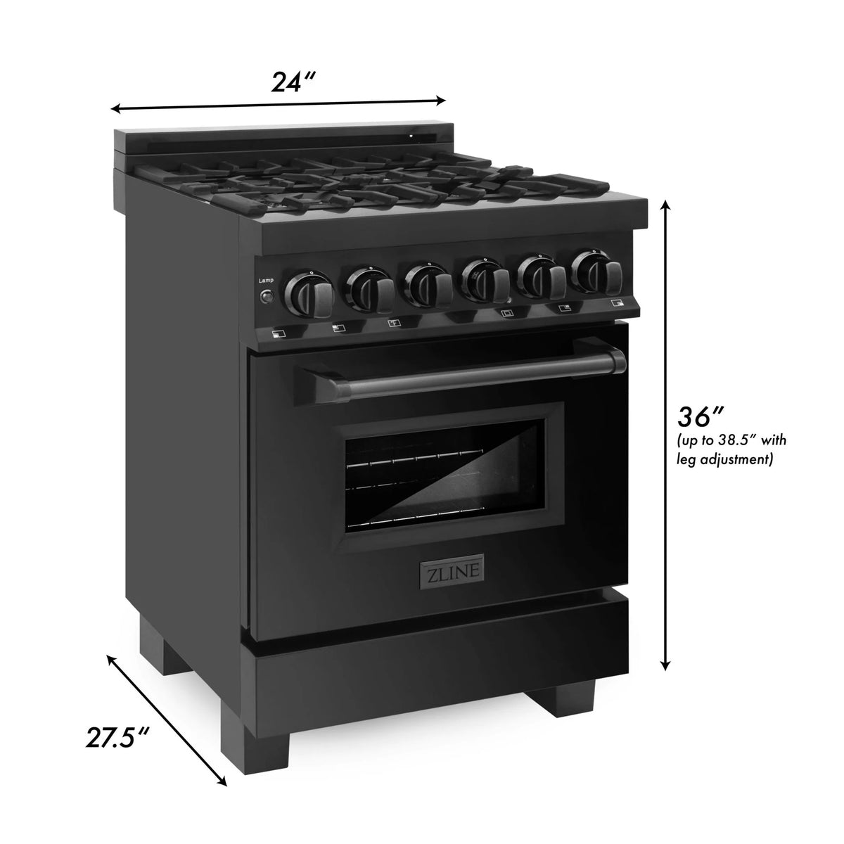 ZLINE - 24&quot; 2.8 cu. ft. Dual Fuel Range with Gas Stove and Electric Oven in Black Stainless Steel (RAB-24)